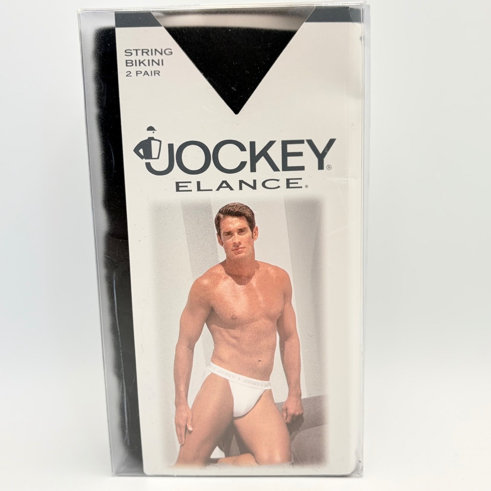 Vintage‎ 1996 Jockey Elance Mens String Bikini 2 Pair Pack Black Size XL 40-42